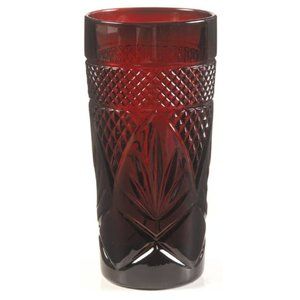 French Vintage Tiki Faceted Glass Antique Ruby Royal Red Cristal D'Arques Durand